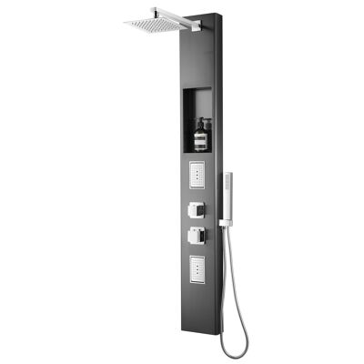 XXL shower panel in Gunmetal Brushed Thermostat and integrated niche