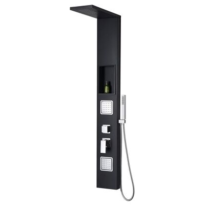 Shower panel in matt black with mixer valve incl.integrated wall niche