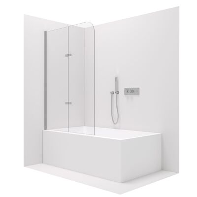Paroi de douche en verre chromée 120x140 avec fixation pour baignoire et paroi rabattable