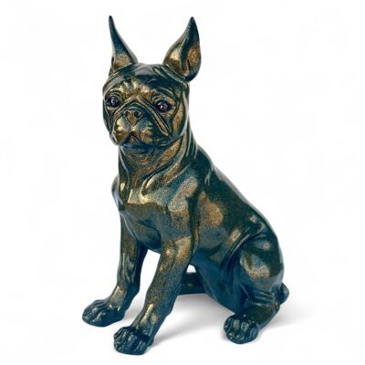 Figura de perro Boston Terrier, grande, 32 cm de alto, acabado dorado brillante