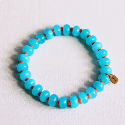Bracelet élastique avec pierres précieuses - turquoise/orange