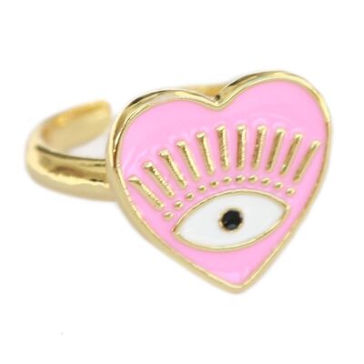 Anello d'oro malocchio cuore rosa