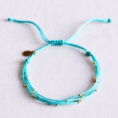 Bracelet quadruple en satin avec perles - menthe