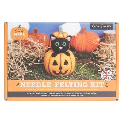 Simply Make Needle Felting Kit Halloween Cat in Pumpkin, Including Wool, Needles, Tools, For Beginners, Needle Felting Craft Kits, Starter Hobby Craft, Decoration, Gift, Hobbies For Crafty Enthusiasts