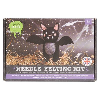 Kit de feutrage à l'aiguille Chauve-souris d'Halloween, comprenant laine, aiguilles et outils, pour débutants, kits de feutrage à l'aiguille, loisirs créatifs, décoration, cadeau, loisirs créatifs pour les passionnés de bricolage.