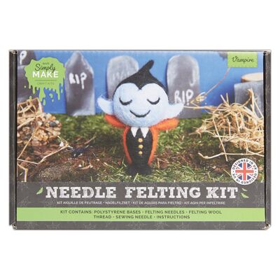 Kit de fieltro con aguja "Simply Make" de Halloween, vampiro espeluznante, incluye lana, agujas y herramientas. Para principiantes. Kits de fieltro con aguja, manualidades para principiantes, decoración y regalos para aficionados a las manualidades.