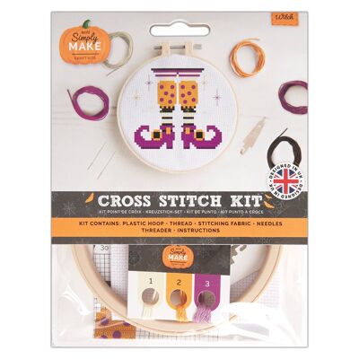 Kit punto croce "Simply Make" con motivo a strega per Halloween, telaio, filo da ricamo, tessuto e ago, perfetto per principianti, kit per punto croce, ottimi regali, per appassionati di artigianato, decorazioni per la casa di Halloween.