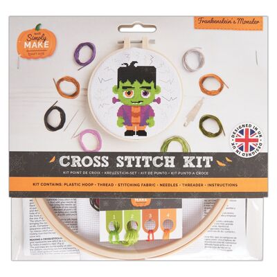 Kit punto croce "Simply Make" del mostro di Frankenstein per Halloween, telaio, filo da ricamo, tessuto e ago, per principianti, kit per punto croce, ottimi regali, appassionati di artigianato, decorazioni per Halloween