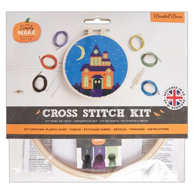 Kit punto croce "Simply Make" con motivo "Casa stregata" per Halloween, telaio, filo da ricamo, tessuto e ago, per principianti, kit per punto croce, ottimi regali, appassionati di artigianato, decorazioni per la casa di Halloween