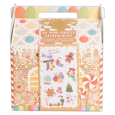 Mini kits de point de croix Sew & So On, 12 mini modèles de maisons en pain d'épices, kits de broderie et de point de croix pour adultes et débutants, idée cadeau, avec motifs de broderie et kit de broderie