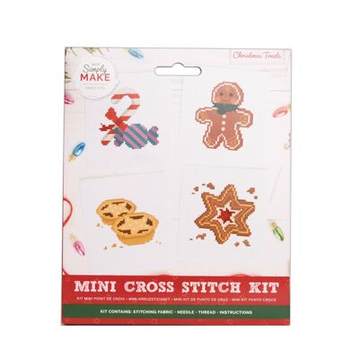 Kit punto croce Simply Make, confezione da 4 dolcetti natalizi, ricamo a telaio, filo, tessuto e ago, perfetto per principianti, kit per punto croce, ottimo regalo per appassionati di artigianato, decorazioni natalizie per la casa.