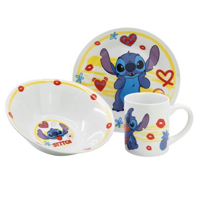 STOR SET MERIENDA CERAMICA EN CAJA REGALO 3 PCS STITCH ALOHA