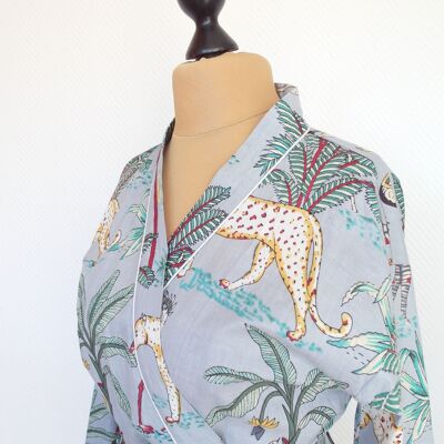 Kimono 100% cotton with funny animal print light blue, size S-M-L-XL