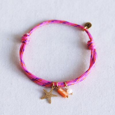 Bracelet surf avec étoile de mer, tube et perle - rose