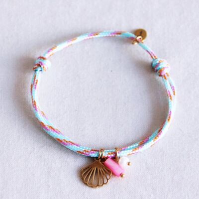 Surf bracelet with shell, tube and pearl - mint
