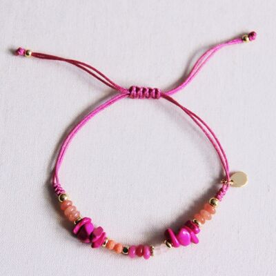 Bracelet en satin avec pierres précieuses, éclats et détails dorés - fuchsia