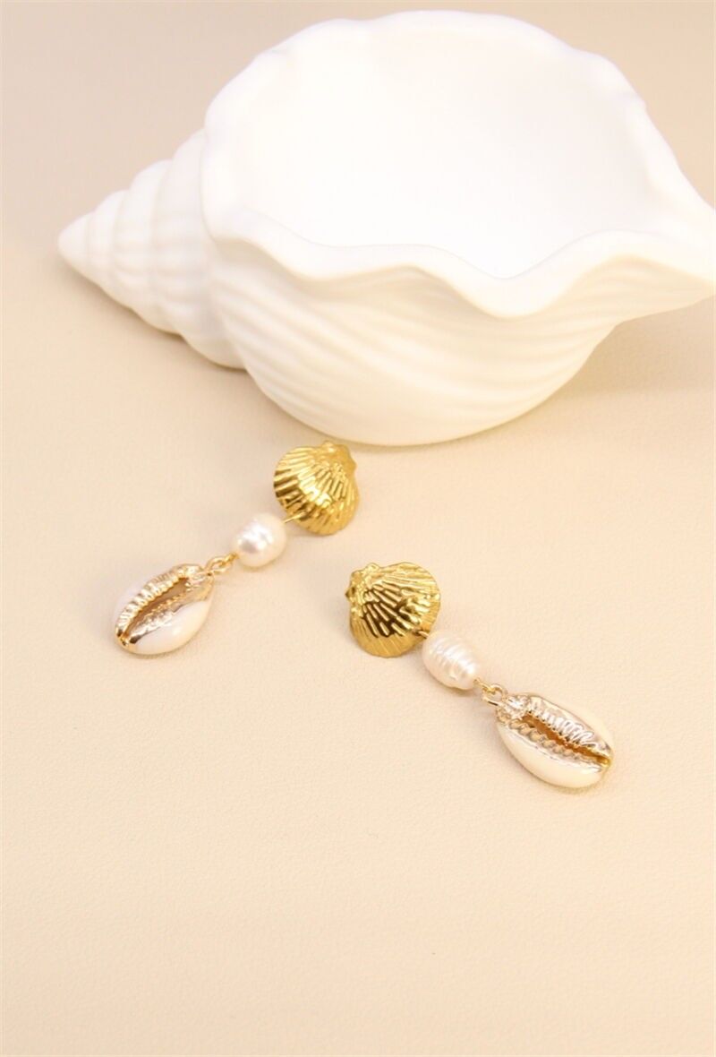 Boucles d'Oreilles Coquillage Acier Inoxydable Élégantes