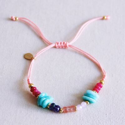 Bracelet en satin avec pierres précieuses, éclats et détails dorés - rose clair/menthe
