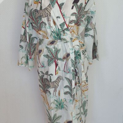 Kimono 100% coton avec imprimé animalier amusant blanc, taille S-M-L-XL
