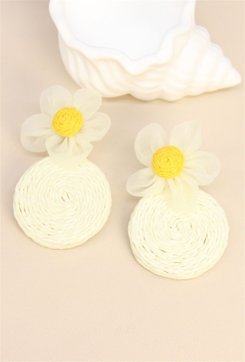 Boucles d'Oreilles Fleur raphia en Acier Inoxydable – Élégance Séduisante