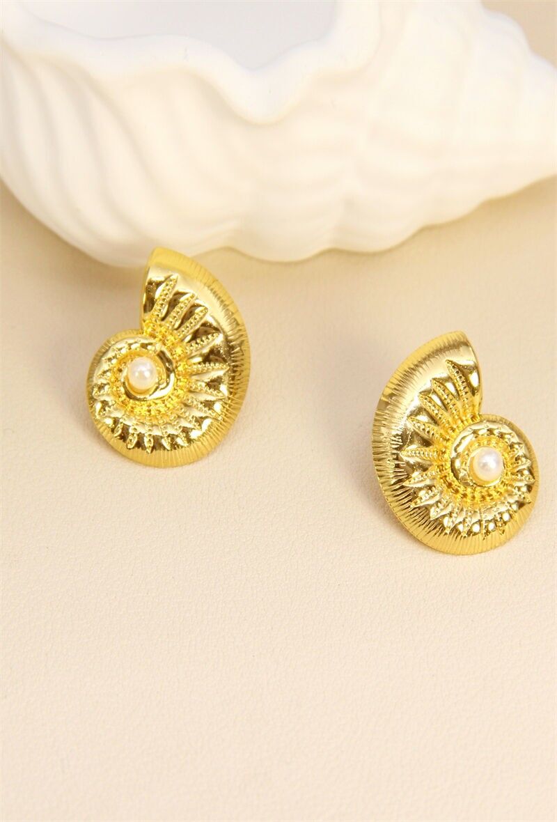 Boucles d'oreilles escargot de mer ornées de perle en acier inoxydable