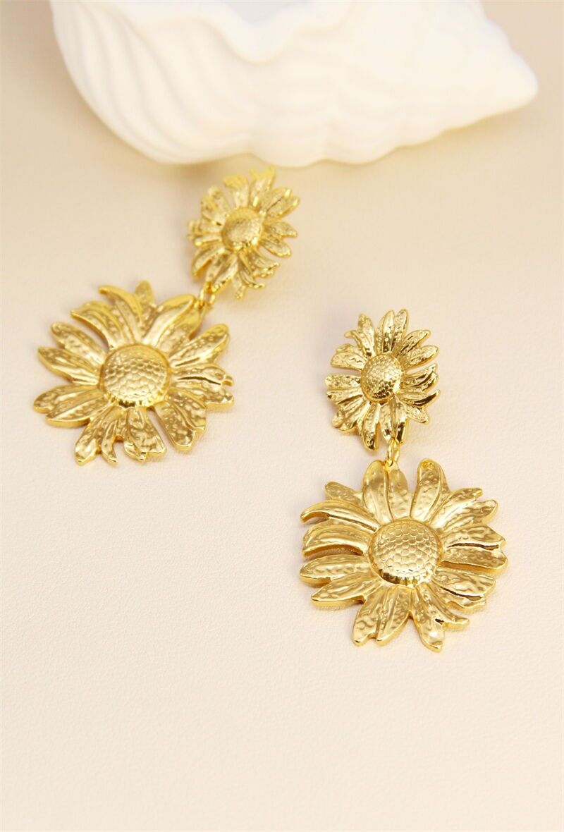 Boucles d'Oreilles Fleur Pendante en Acier Inoxydable Élégantes