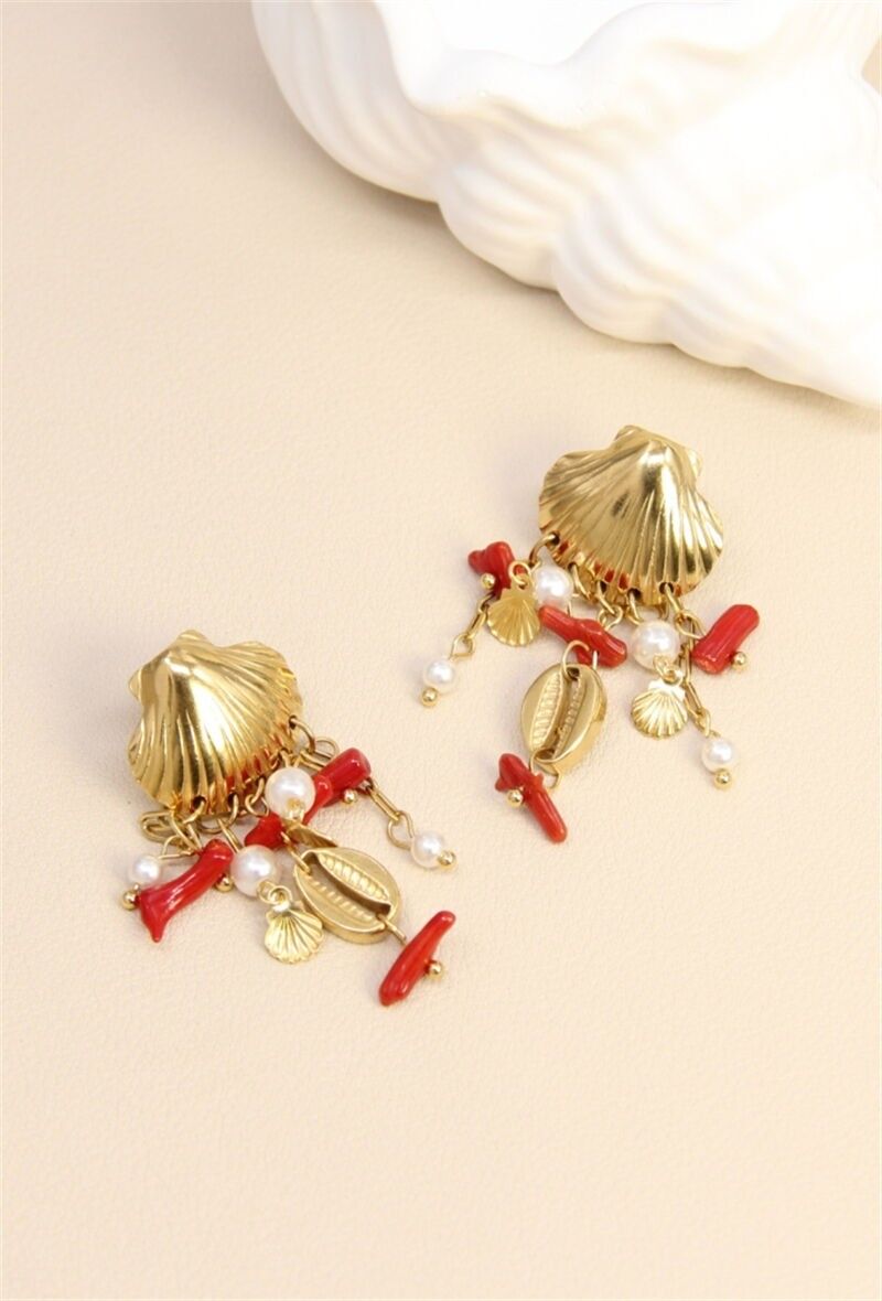 Pendientes de coral y marinos - Elegancia oceánica en acero inoxidable