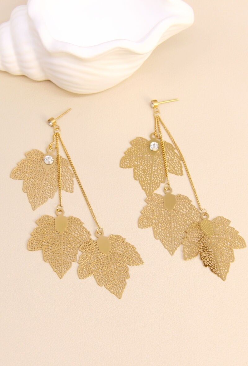 Pendiente de hoja de filigrana de acero inoxidable – Seducción natural