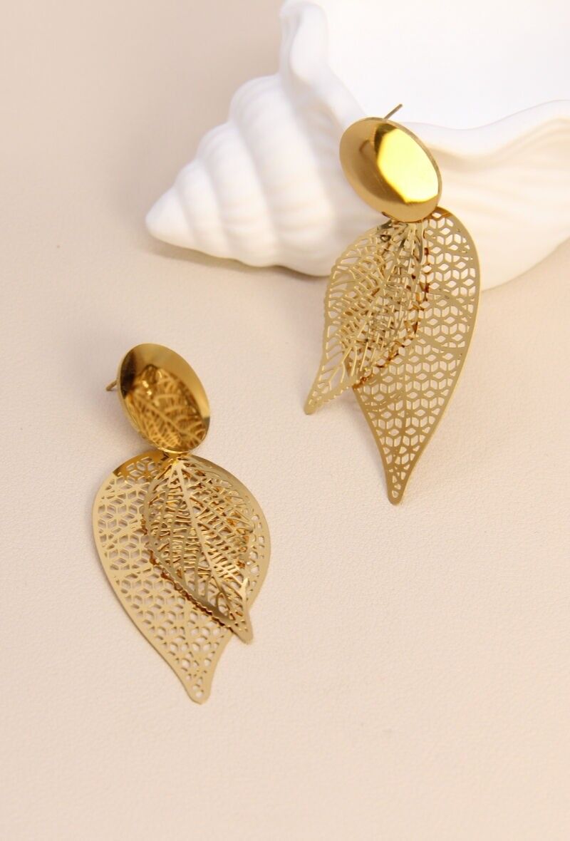 Pendientes de hoja de filigrana de acero inoxidable: elegancia natural
