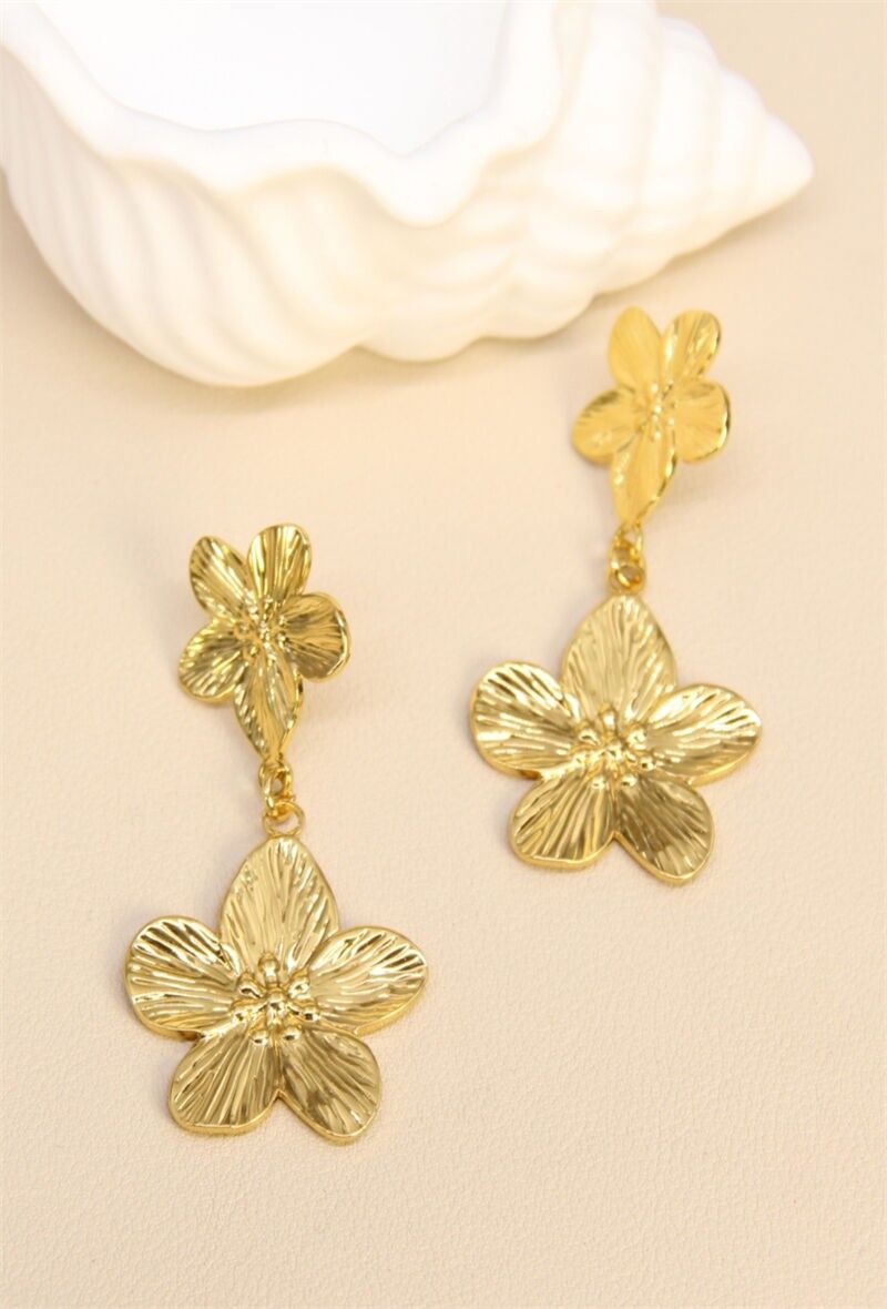 Pendientes colgantes de flores de acero inoxidable