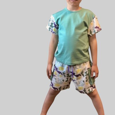 Conjunto WLDLYkids Moss Sketch: camiseta semiestampada y pantalones cortos Tencel™ para niño