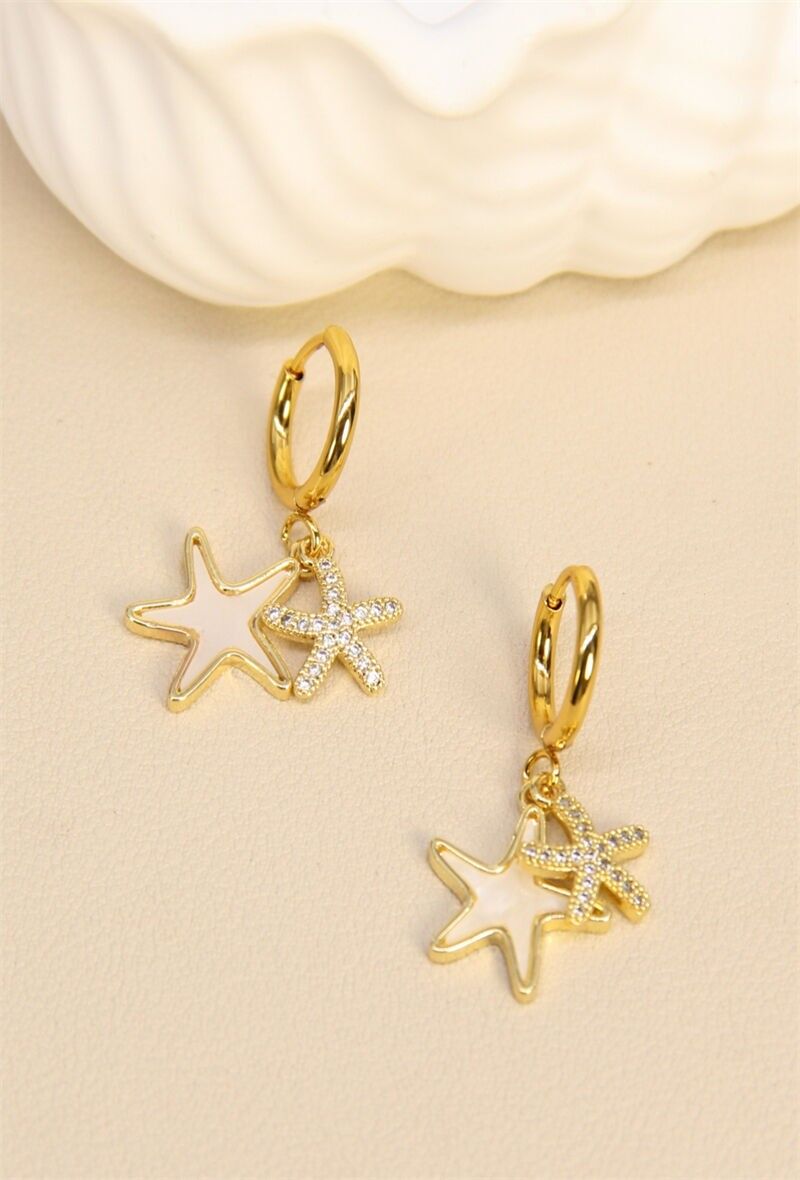 Pendientes de estrella de mar con diamantes de imitación de acero inoxidable