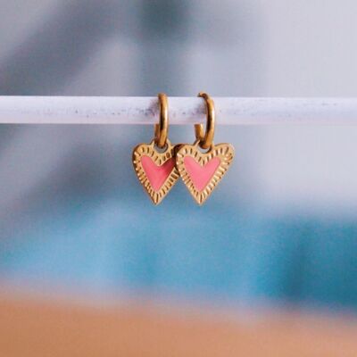 Boucles d'oreilles créoles en acier inoxydable avec cœur fantaisie - saumon