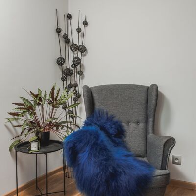 Alfombra de piel de oveja islandesa auténtica teñida en azul oscuro, piel de cordero, lana suave, Schaffell Hygge (90-100 cm)