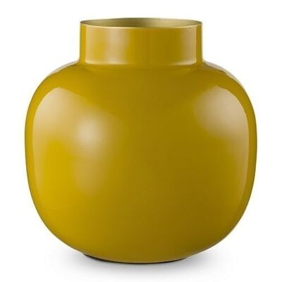 PIP Vase Metal Round Blushing Birds Yellow 25cm