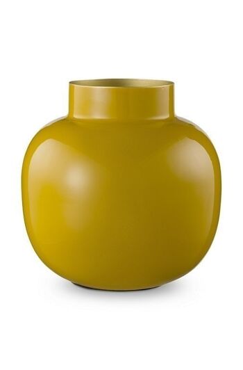 PIP Vase Metal Rond Blushing Birds Jaune 25cm