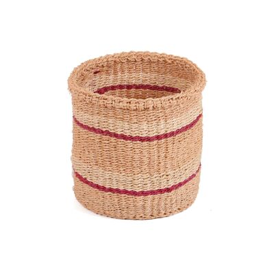 HERUFI: Cesta de sisal extra pequeña de color burdeos y blanco