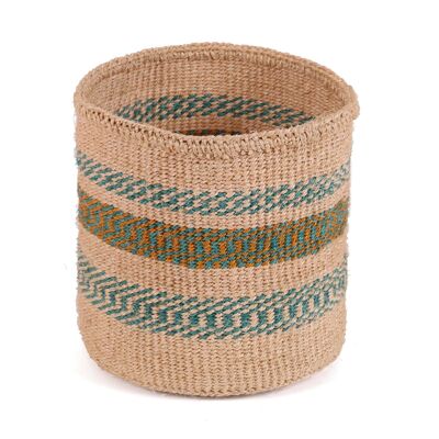 MARADUFU: Pequeña cesta de sisal turquesa y dorado