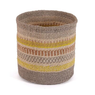 MBILI: Cestino in sisal grigio medio, marrone e giallo
