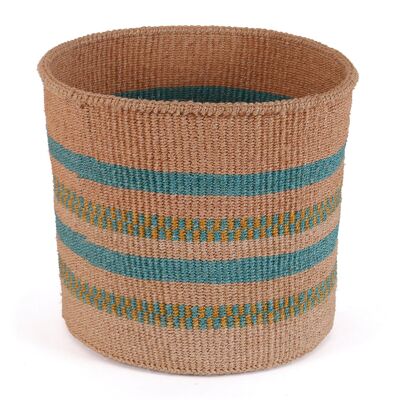 MKALI: Cesta grande de sisal natural, dorada y aguamarina