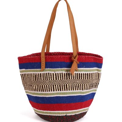 KUMI: Borsa tote in lana intrecciata a mano rossa, blu e verde