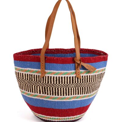 KUONA: Borsa tote in lana intrecciata a mano rossa, blu e verde