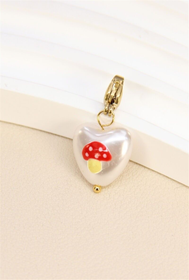 Pendentif Champignon en Perle - Fantaisie et Élégance Inoxydable
