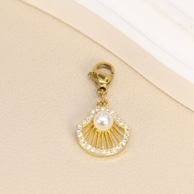 Pendentif Coquillage & Perle - Éclat de Strass en Acier Inoxydable