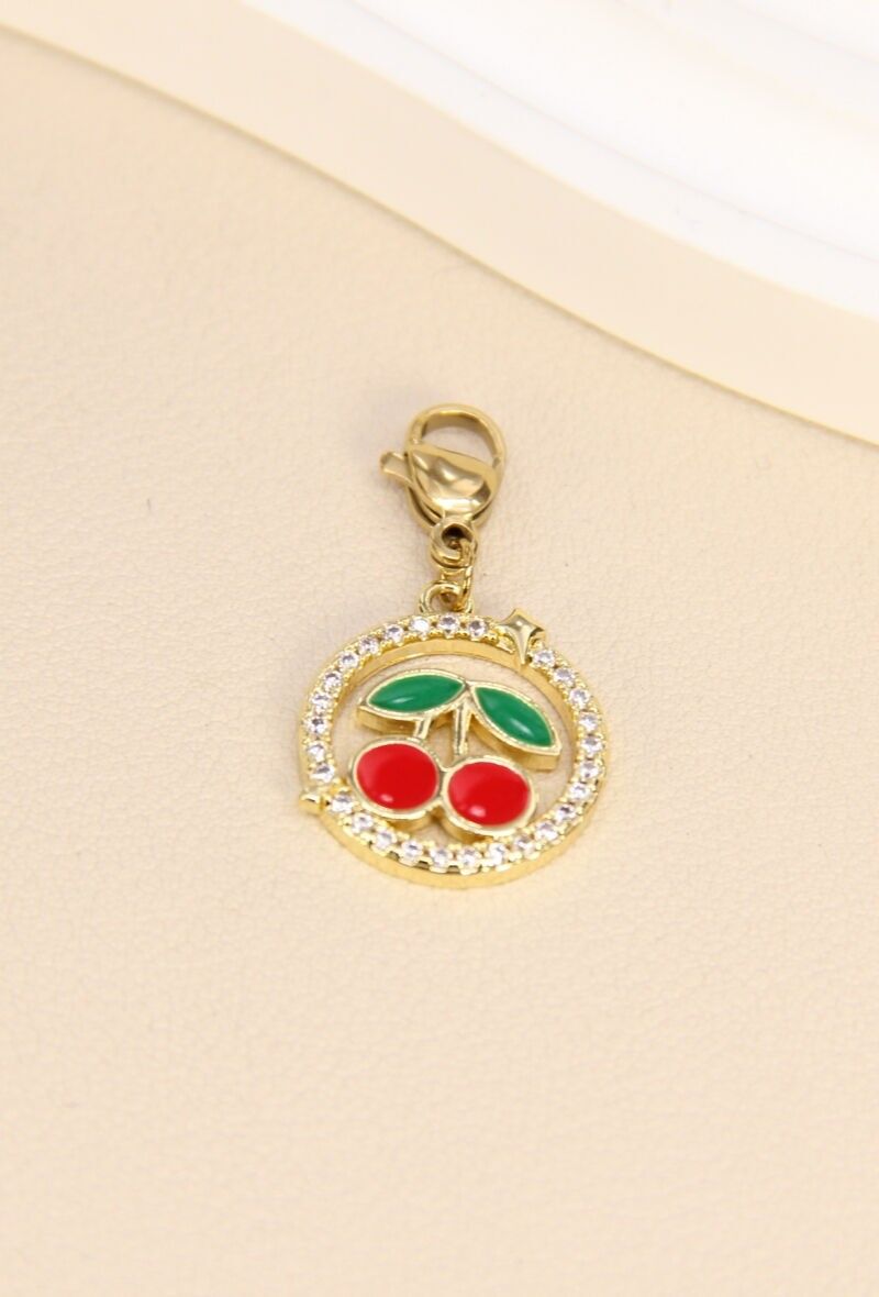 Pendentif Cerise & Strass - Éclat Gourmand en Acier Inoxydable