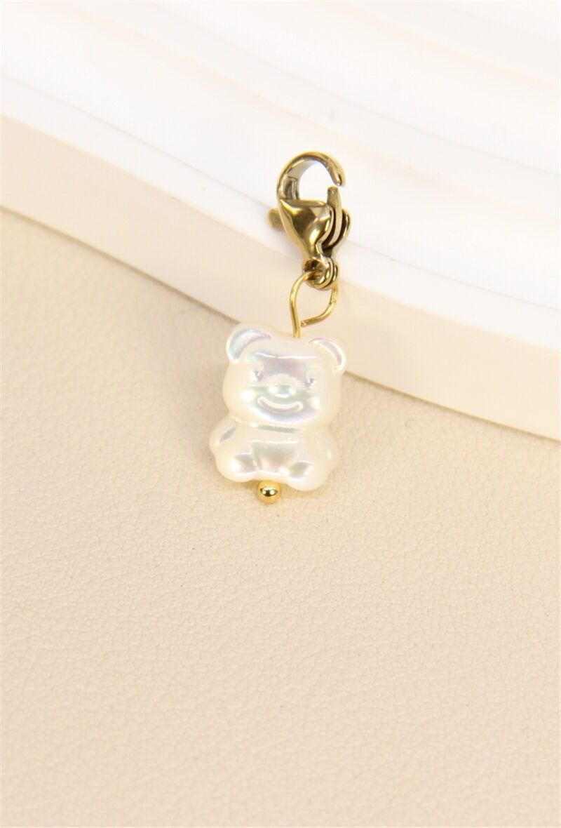 Teddybär-Anhänger aus Edelstahl mit Perlmutt – Unwiderstehlicher Charme