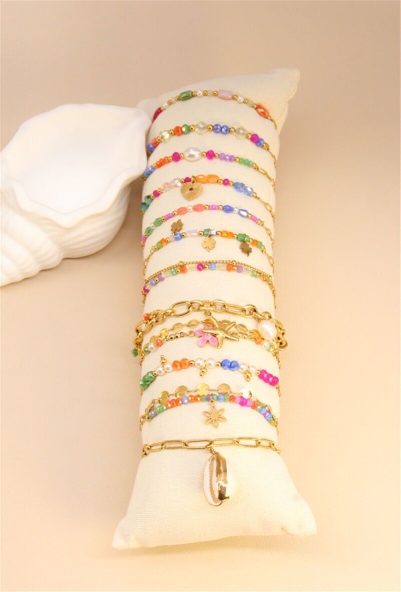 Set mit 12 verschiedenen Edelstahlarmbändern mit kostenlosem Präsentationsständer