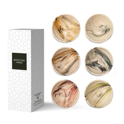 Juego de 6 cuencos de cerámica para salsa – Colonsay | Moca, Flor de Mármol – 8cm