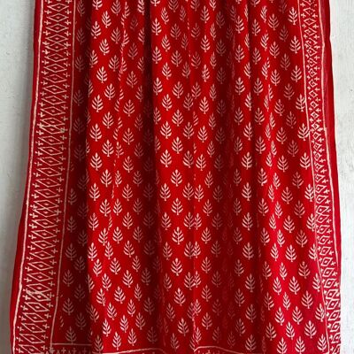 Pareo- Block Printed Sarong - Red & White Leaves