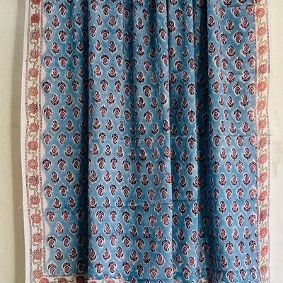 Pareo- Block Printed Sarong - Pink Rose Buti On Blue